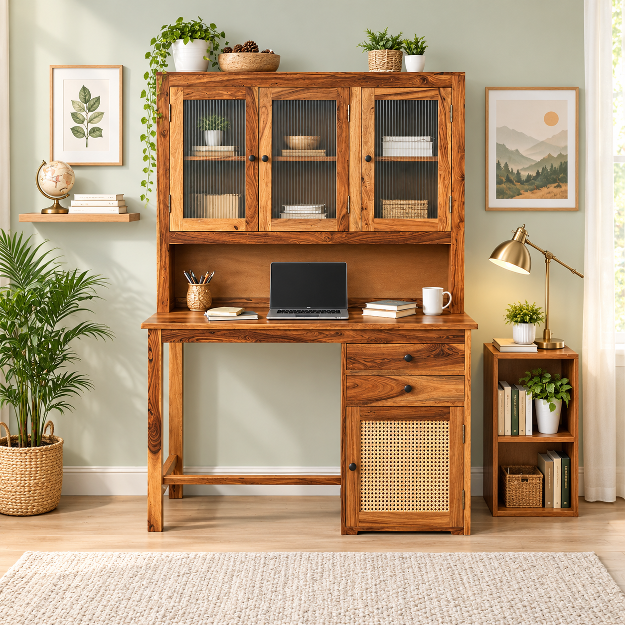5. Premium Wooden Study Table with Stylish Cabinet and Drawer Storage