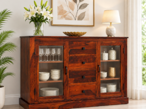 Elegant Handcrafted Sheesham Wood Crockery Display Cabinet