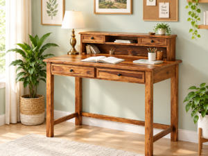 6. Contemporary Solid Wood Study Desk with Elegant Wooden Finish