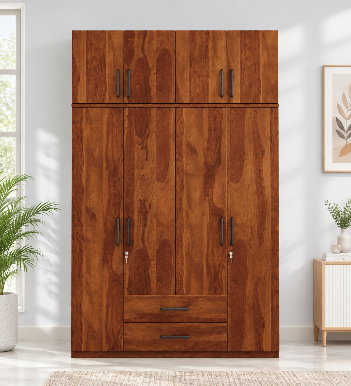 6. Luxury Solid Sheesham Wood Wardrobe with Multiple Storage Compartments
