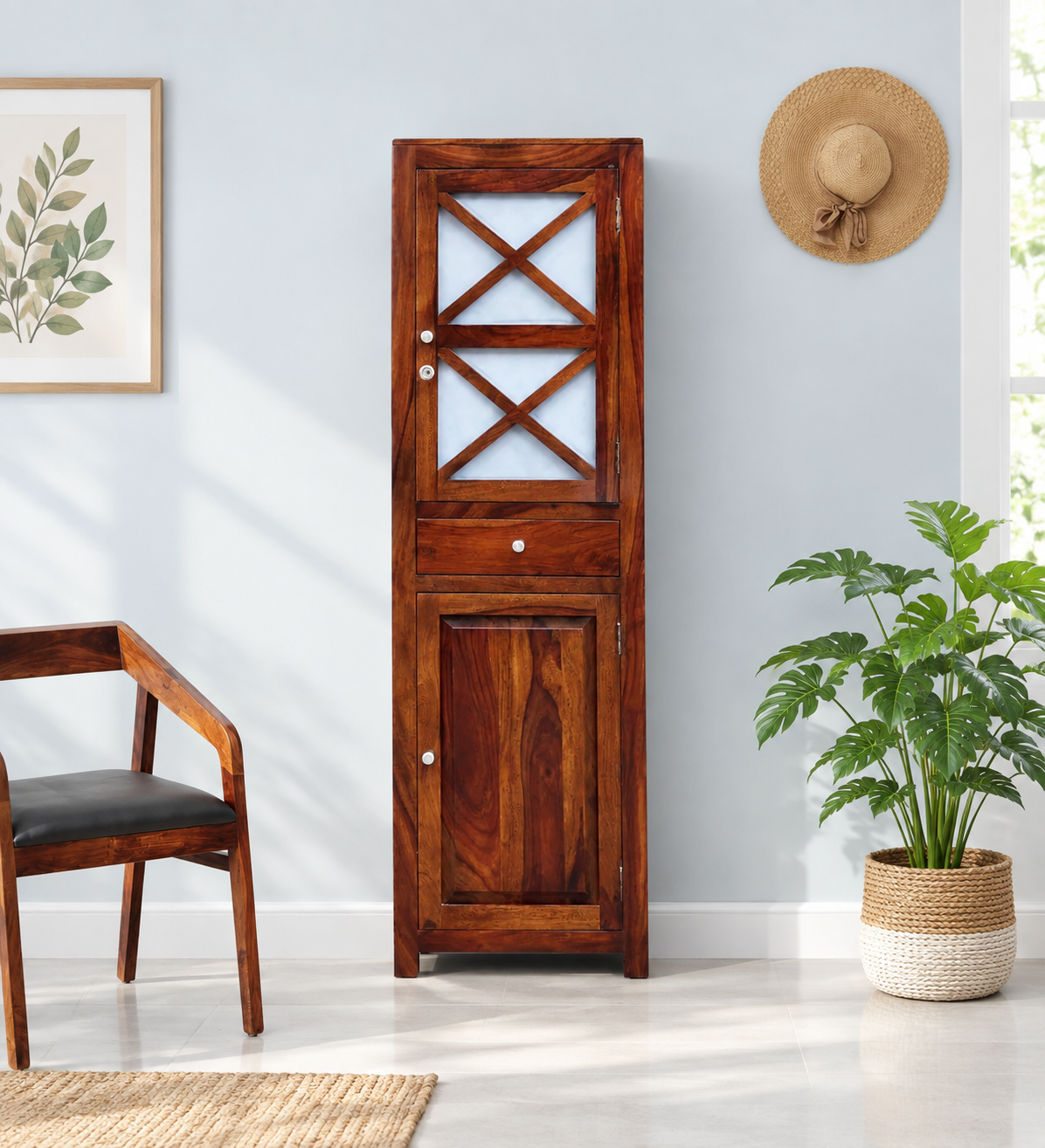 Classic Solid Sheesham Wood Single Door Bedroom Storage Wardrobe