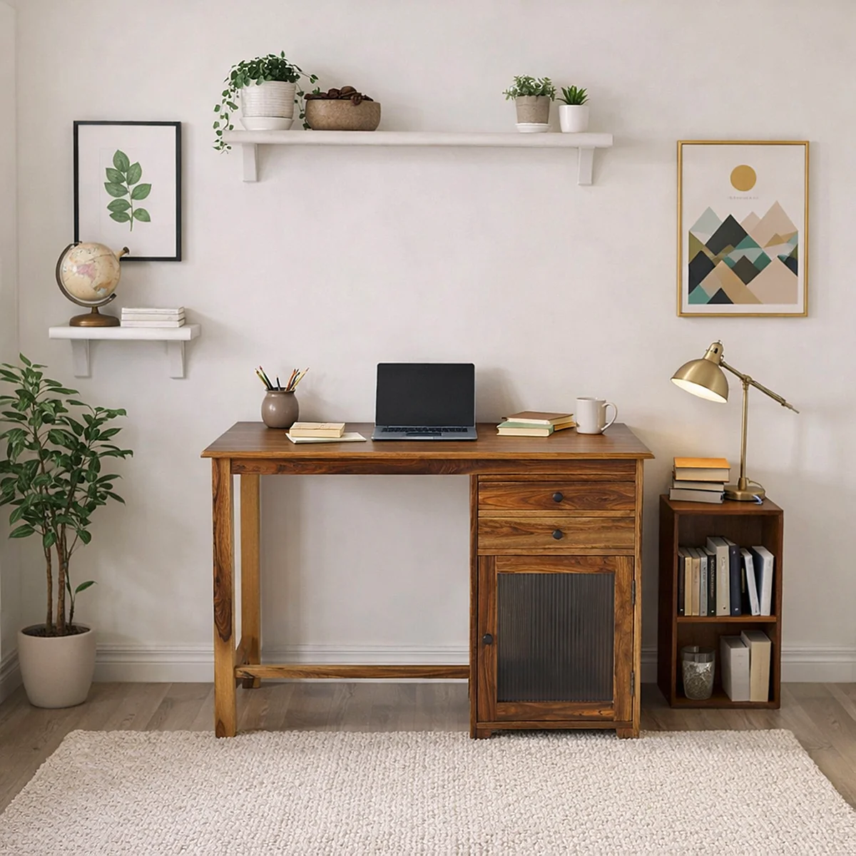 8. Minimalist Wooden Work Desk with Storage Cabinet and Spacious Design