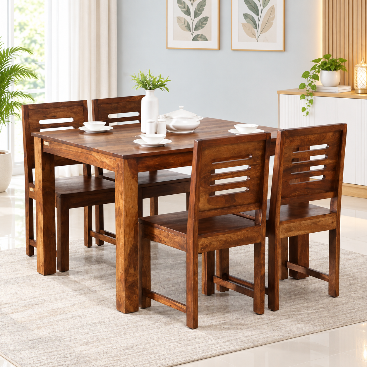 Aarav Premium Solid Sheesham Wood 4 Seater Dining Set