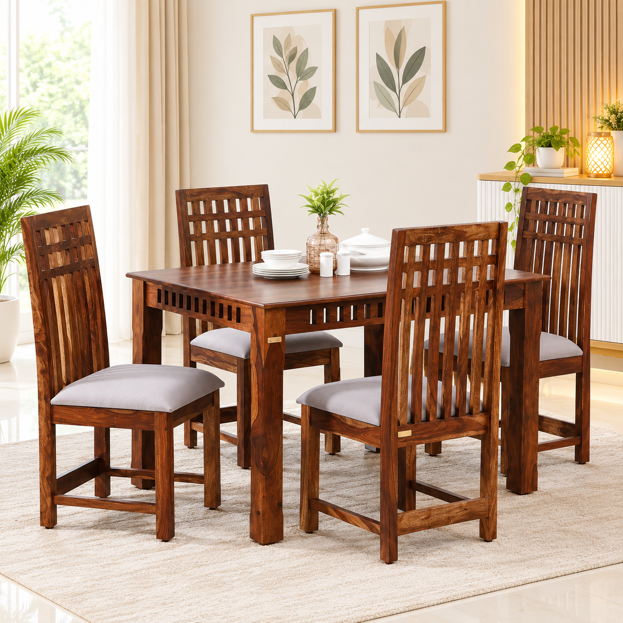Arden Elegant Sheesham Wood 4 Seater Dining Table Set