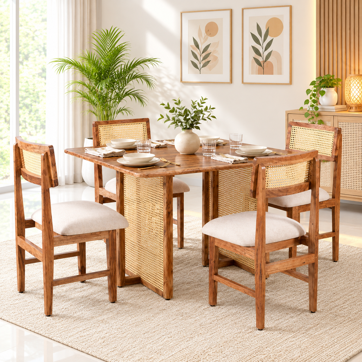 Avira Modern Solid Wood 4 Seater Dining Set for Home