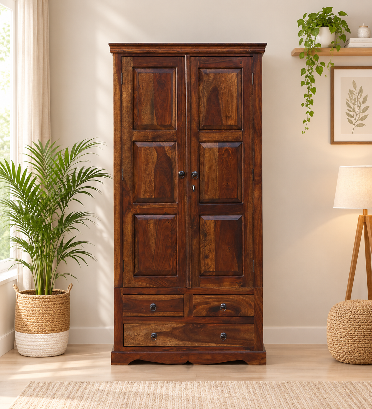 Classic Handcrafted Sheesham Wood 2 Door Storage Cabinet