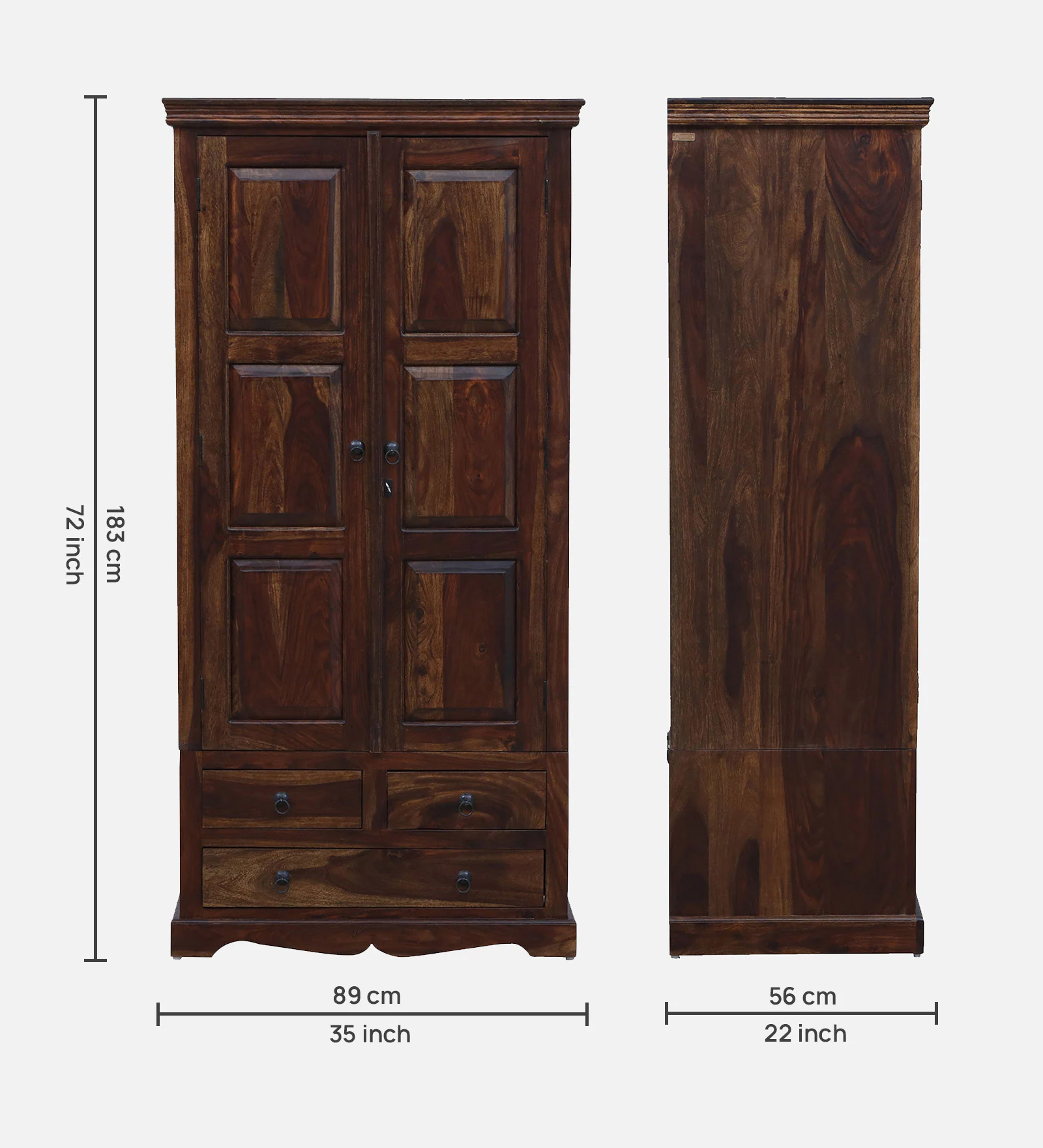 Classic Handcrafted Sheesham Wood 2 Door Storage Cabinet - Image 3