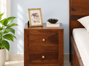 Classic Solid Sheesham Wood Bedside Table with Storage