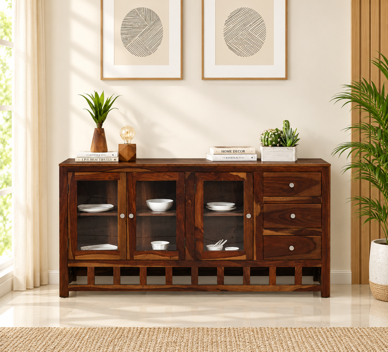 Classic Solid Sheesham Wood Crockery Storage Cabinet