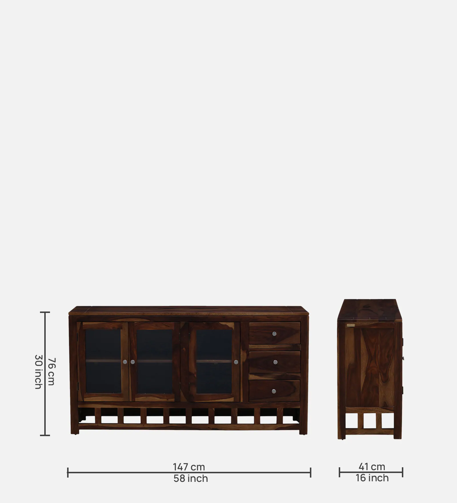 Classic Solid Sheesham Wood Crockery Storage Cabinet - Image 3
