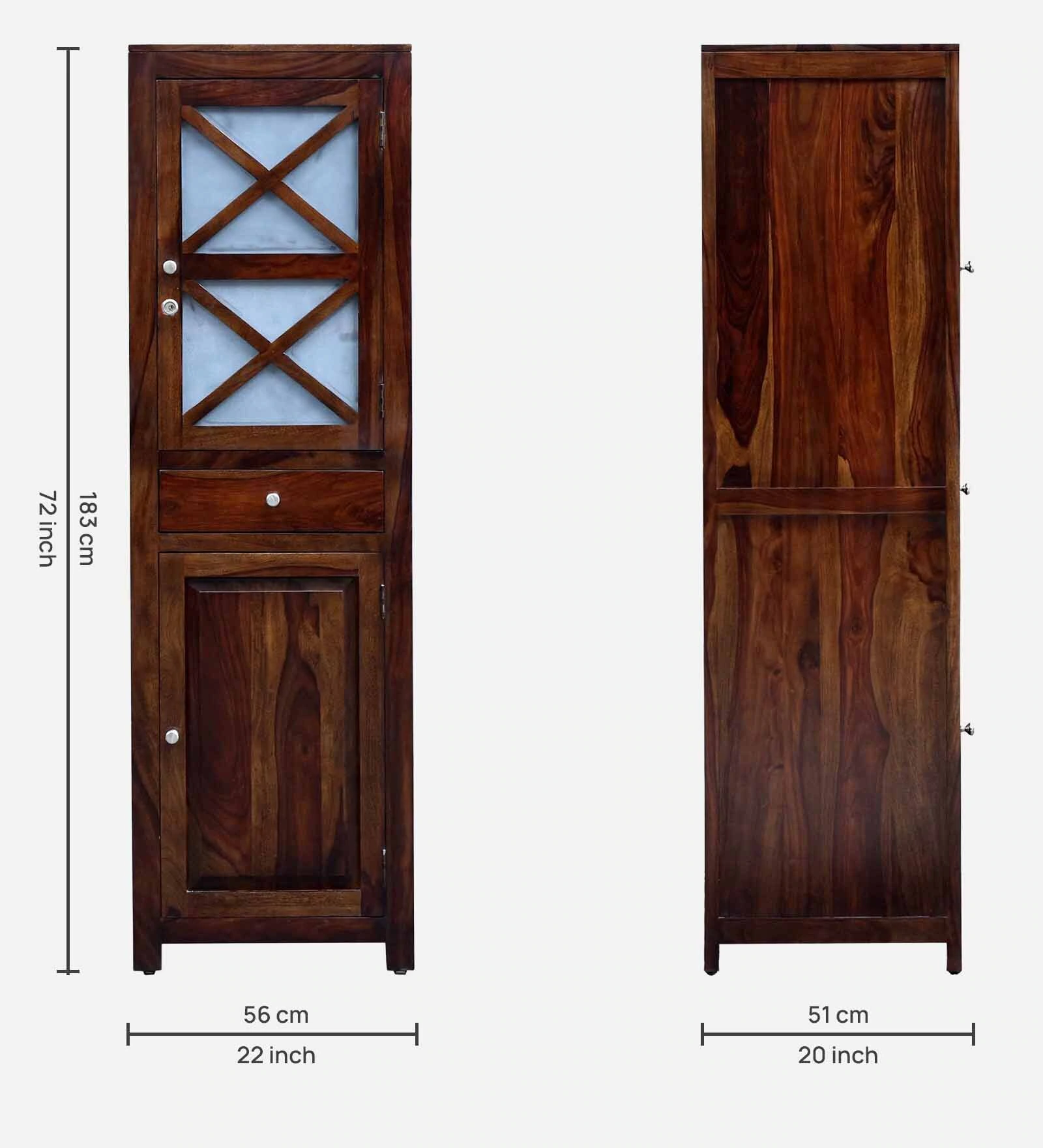Classic Solid Sheesham Wood Single Door Bedroom Storage Wardrobe - Image 5