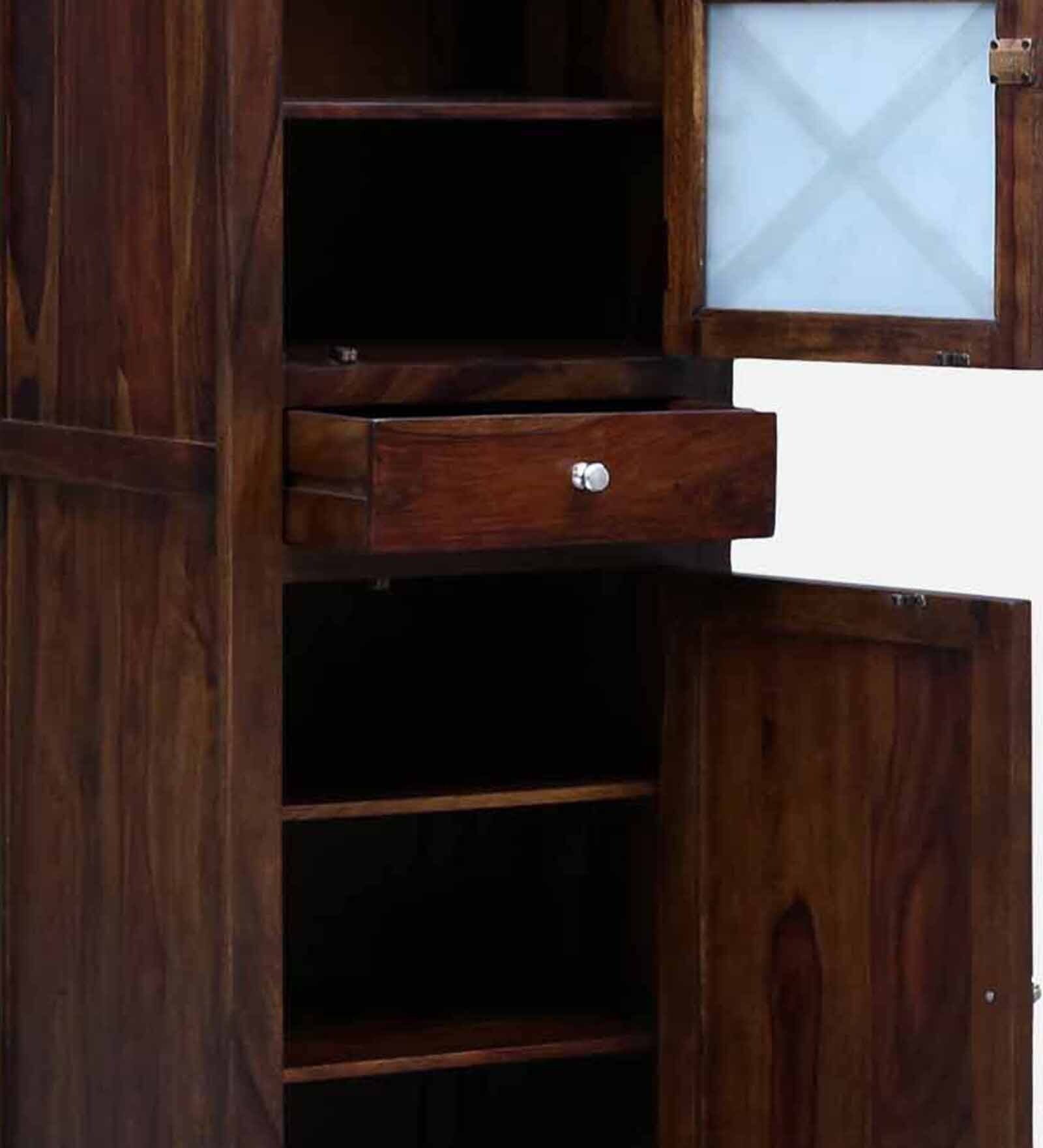 Classic Solid Sheesham Wood Single Door Bedroom Storage Wardrobe - Image 4