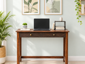 Classic Solid Sheesham Wood Study Table with Open Storage Shelf