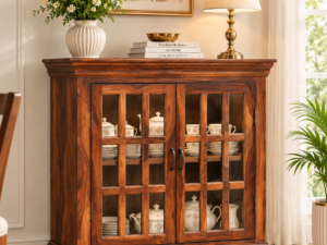 Classic Wooden Crockery Storage Unit with Glass Display Doors