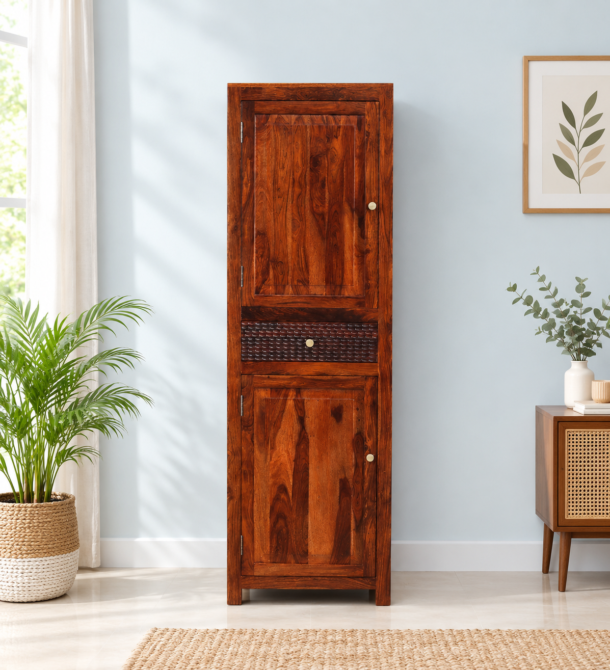 Elegant Handcrafted Sheesham Wood One Door Wardrobe for Bedroom