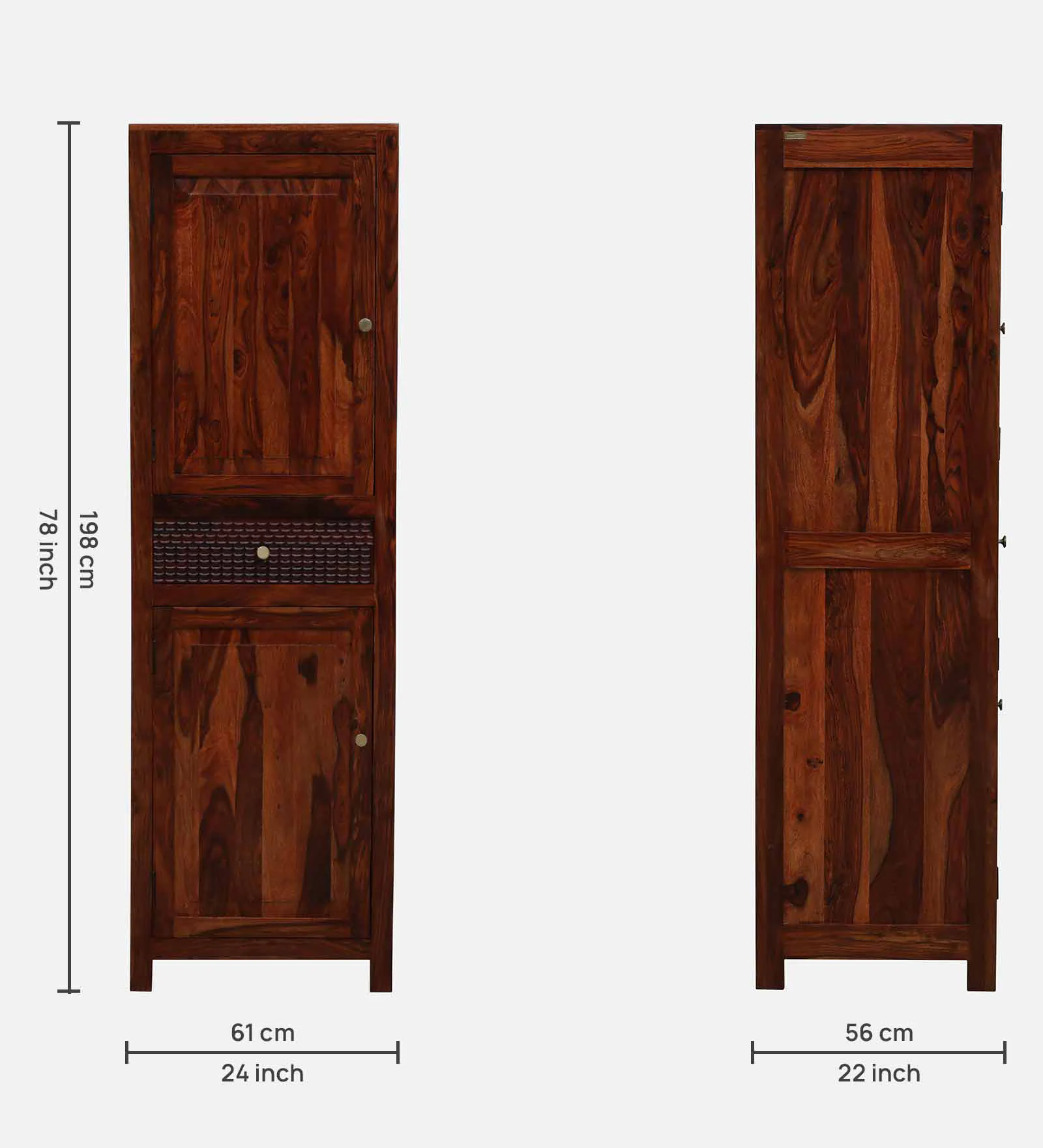 Elegant Handcrafted Sheesham Wood One Door Wardrobe for Bedroom - Image 3