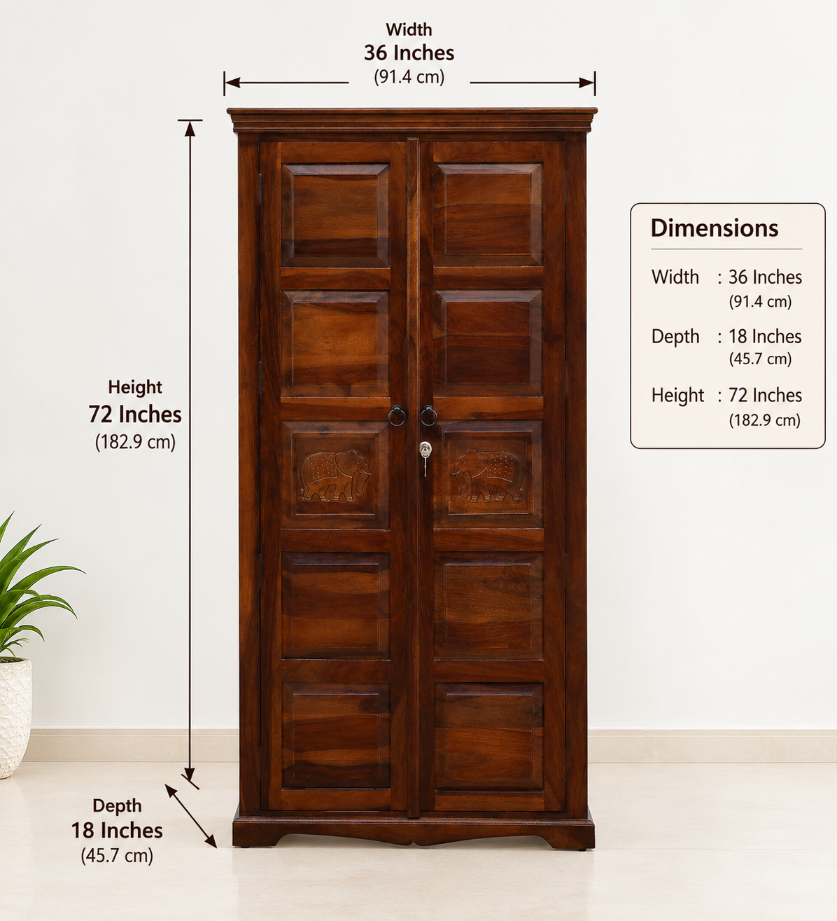 Elegant Handcrafted Solid Sheesham Wood 2 Door Storage Cabinet - Image 2