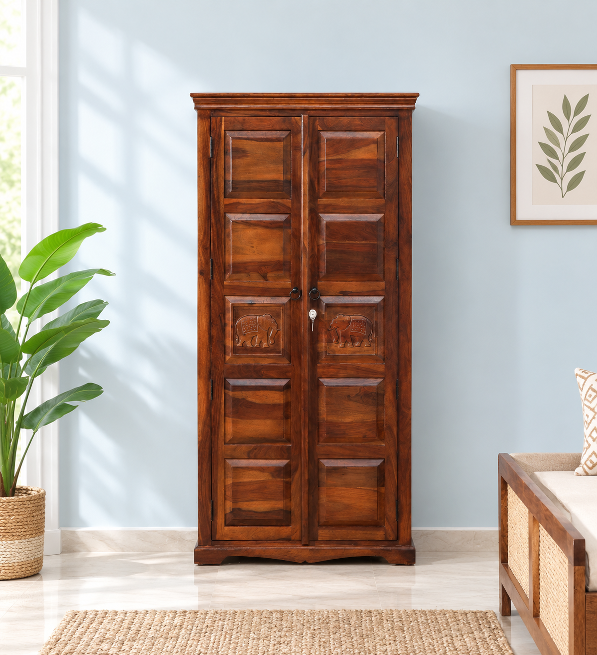 Elegant Handcrafted Solid Sheesham Wood 2 Door Storage Cabinet