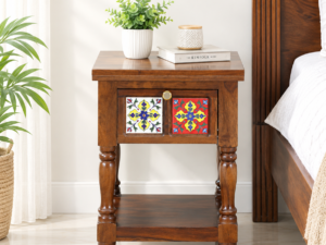 Elegant Natural Wooden Bedside Table for Bedroom