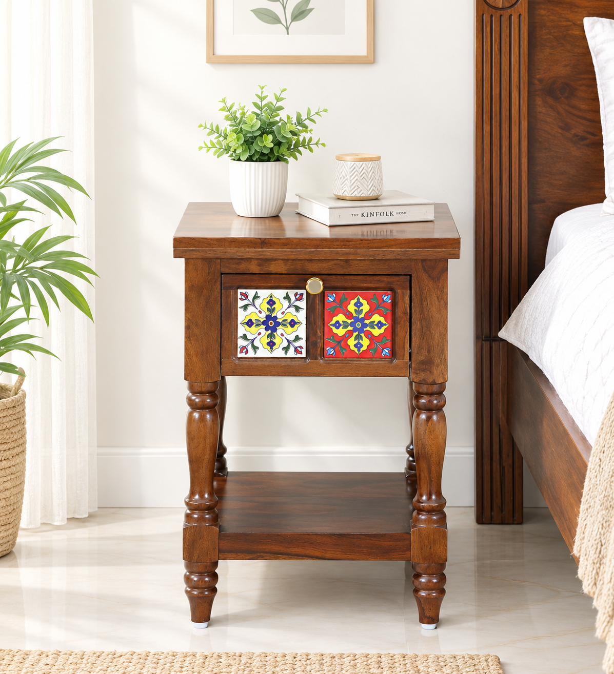 Elegant Natural Wooden Bedside Table for Bedroom
