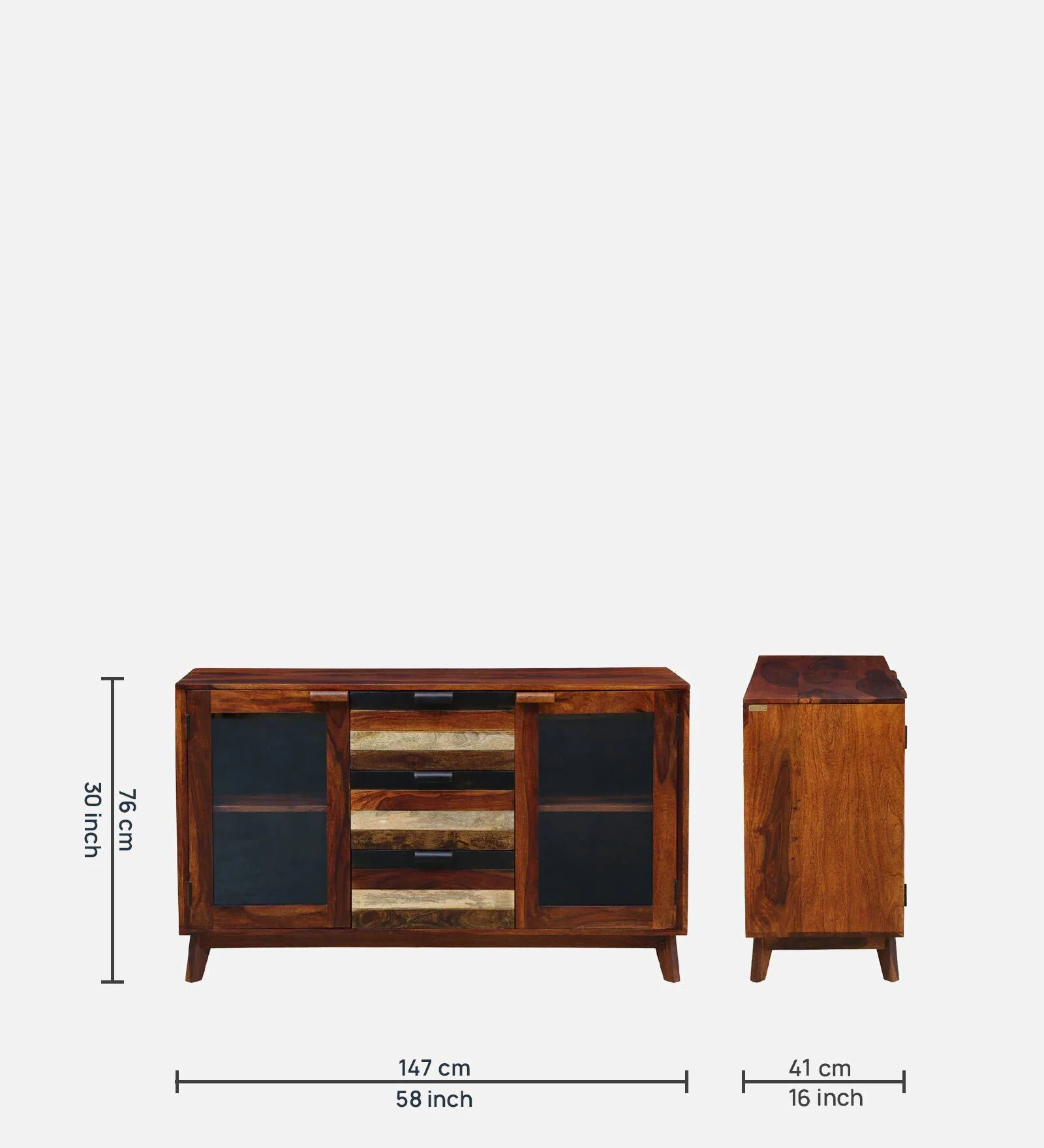 Elegant Solid Sheesham Wood Crockery Cabinet with Glass Doors - Image 3
