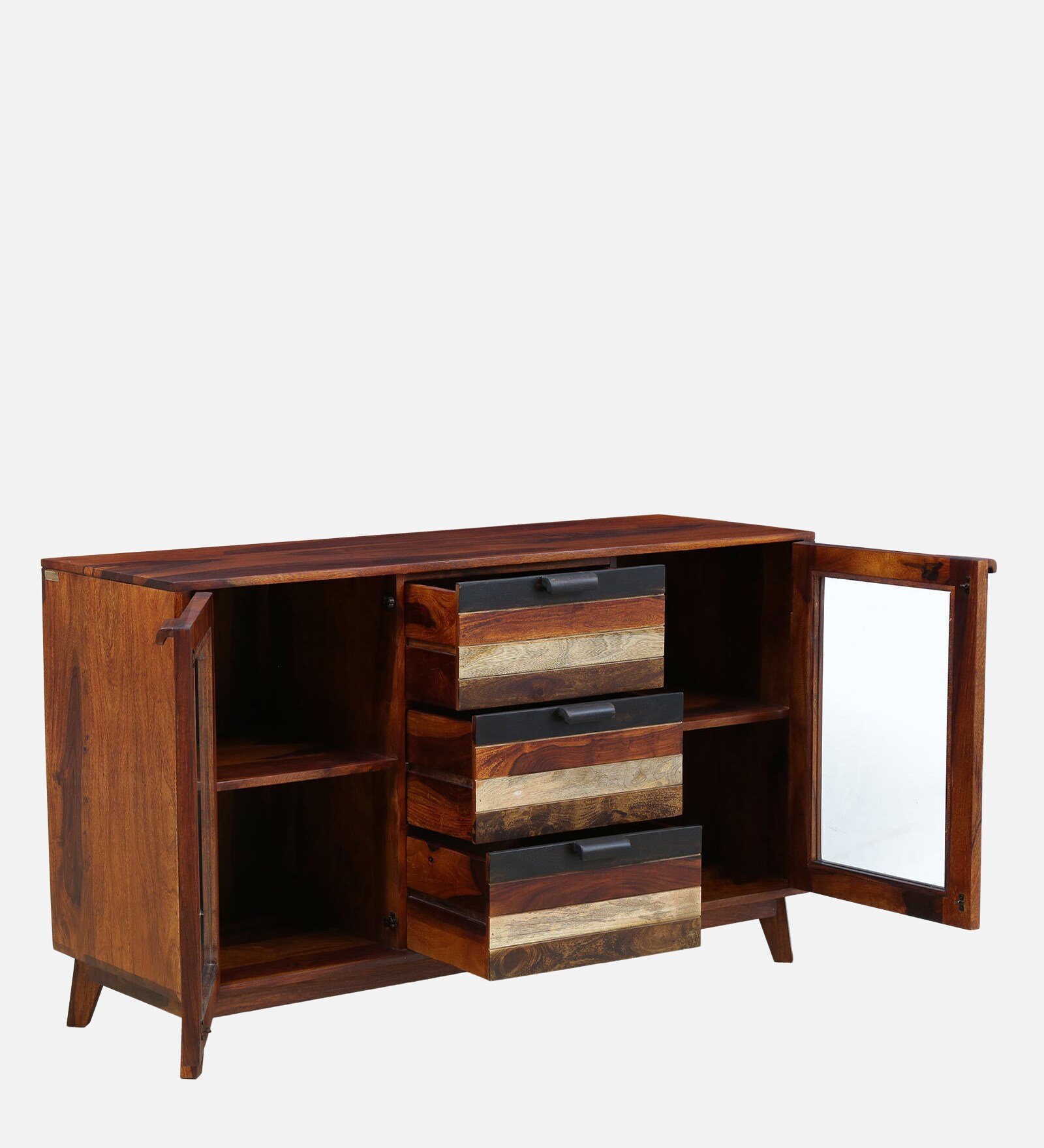 Elegant Solid Sheesham Wood Crockery Cabinet with Glass Doors - Image 4