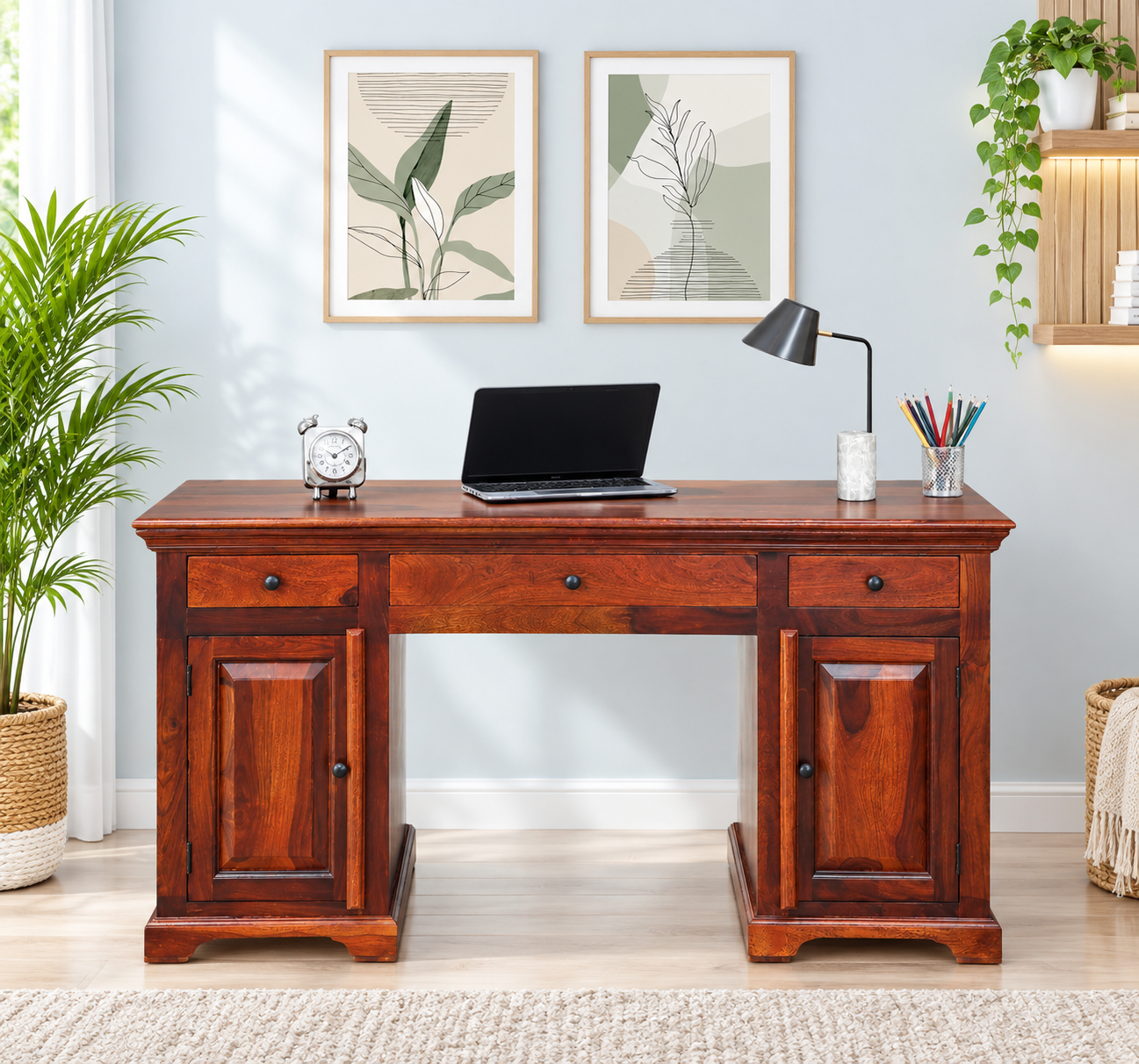 Elegant Wooden Study Table with Spacious Writing Surface