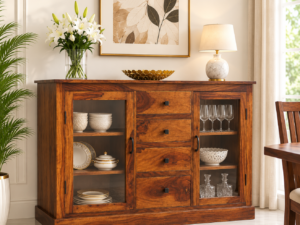 Luxury Solid Sheesham Wood Crockery Cabinet for Dining Room