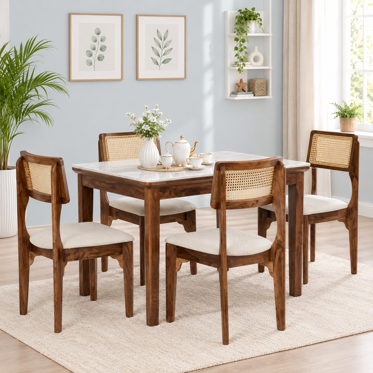 Marlow Premium Solid Wood 4 Seater Dining Table and Chair Set
