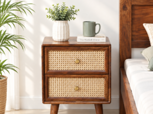 Modern Natural Finish Wooden Bedside Table