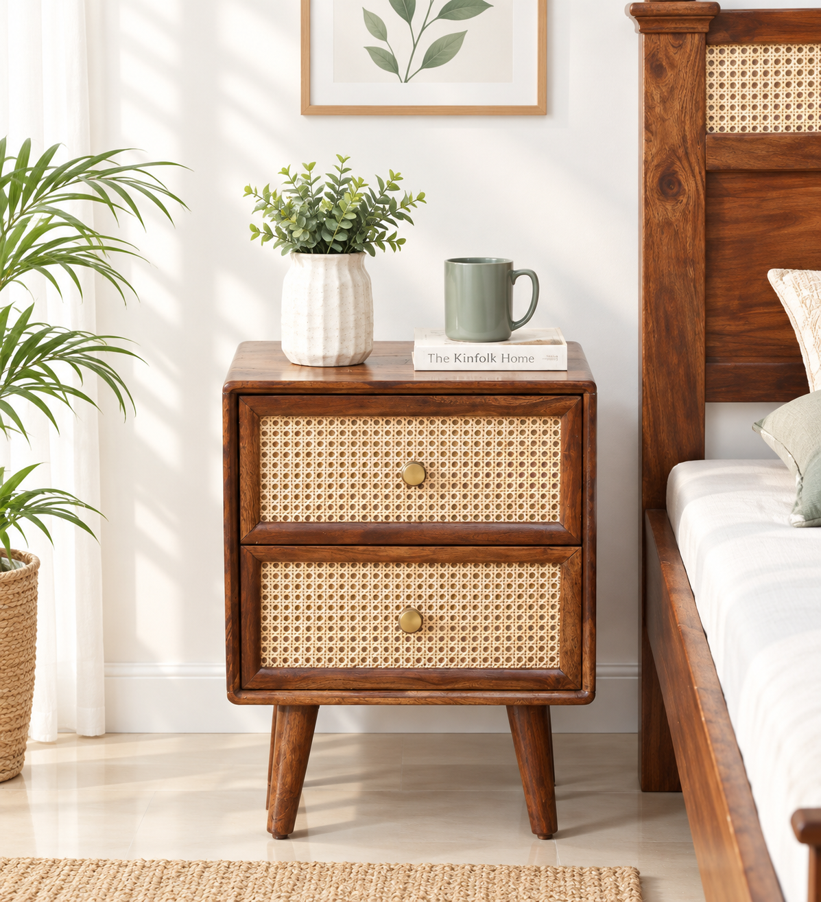 Modern Natural Finish Wooden Bedside Table