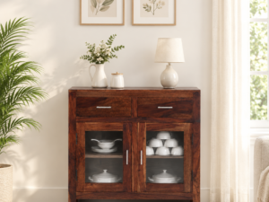 Modern Natural Finish Wooden Crockery Display and Storage Unit