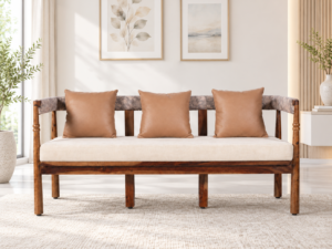 Modern Natural Wood Premium Comfort 3 Seater Living Room Sofa