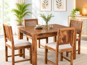 Nivaan Premium Natural Wood 4 Seater Dining Table Set