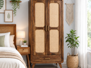 Premium Natural Finish Solid Wood 2 Door Wardrobe