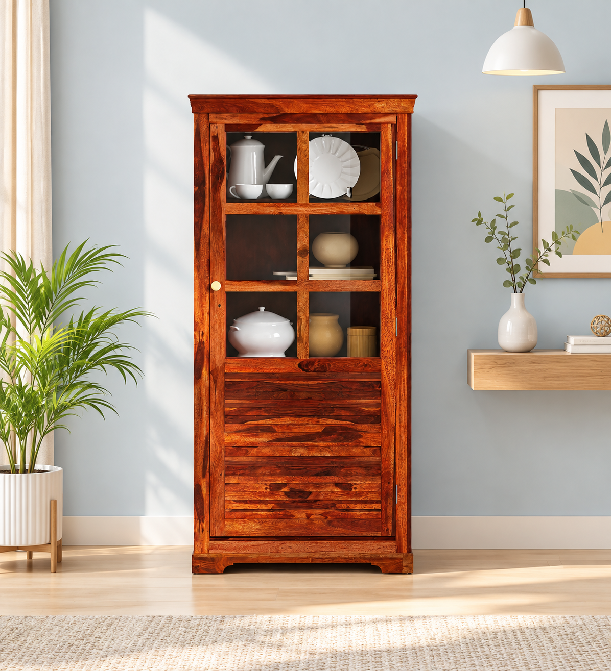 Premium Natural Wooden Crockery Display and Storage Unit