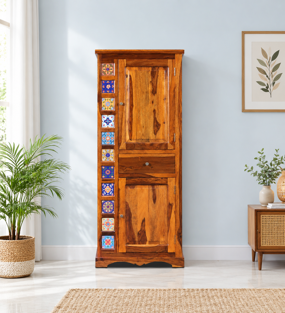 Premium Natural Wooden Single Door Clothes Storage Almirah