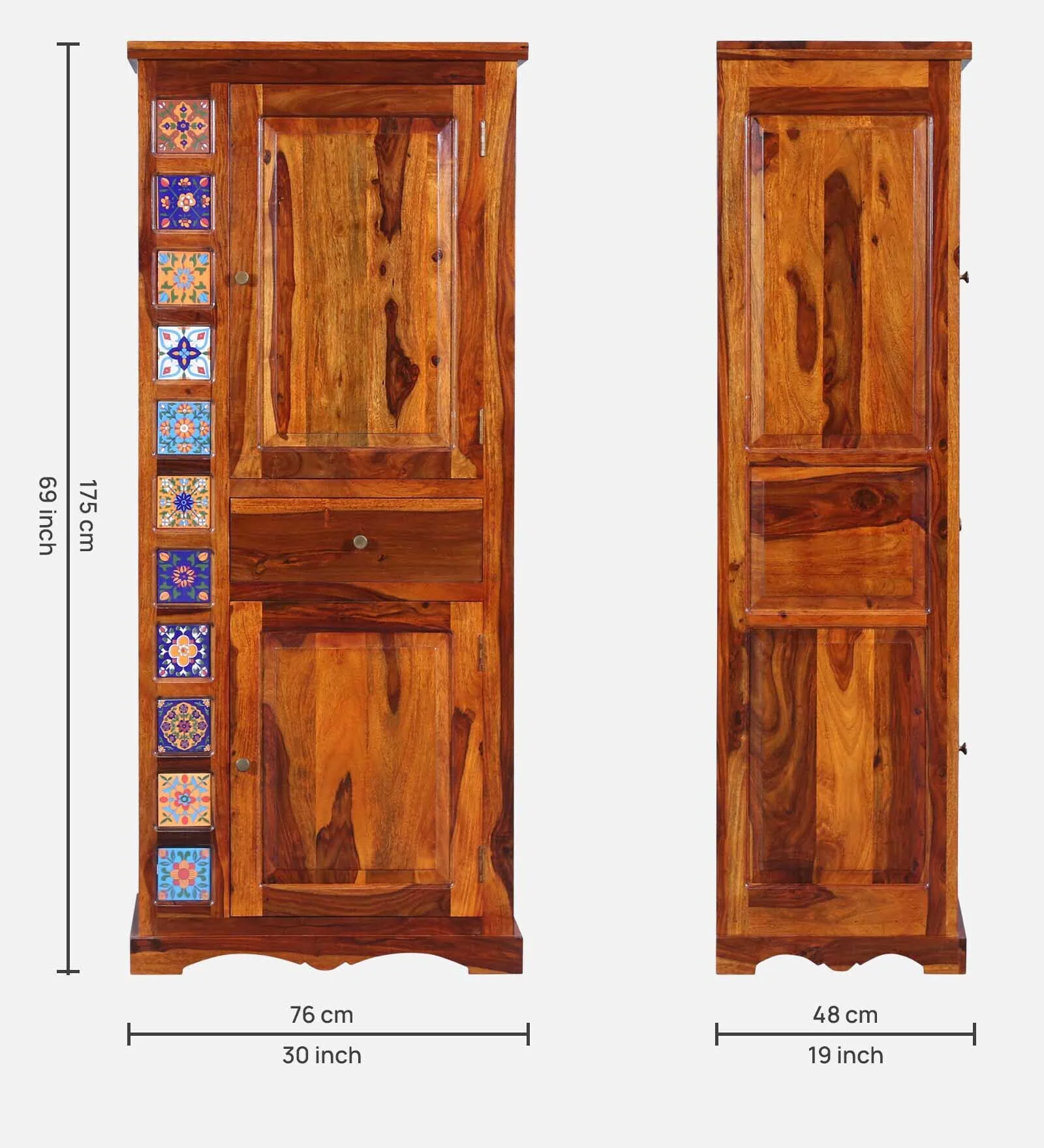 Premium Natural Wooden Single Door Clothes Storage Almirah - Image 6