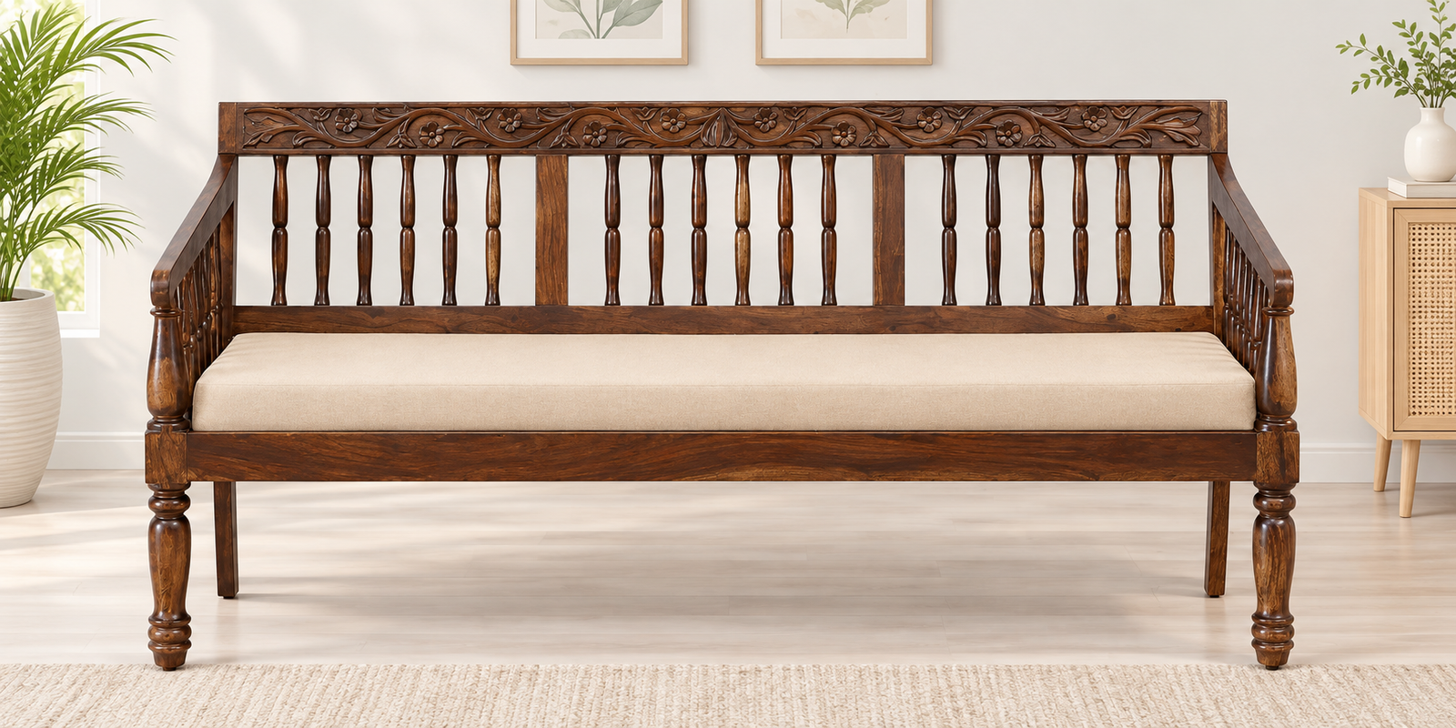 Royal Classic Solid Sheesham Wood 3 Seater Sofa for Living Room