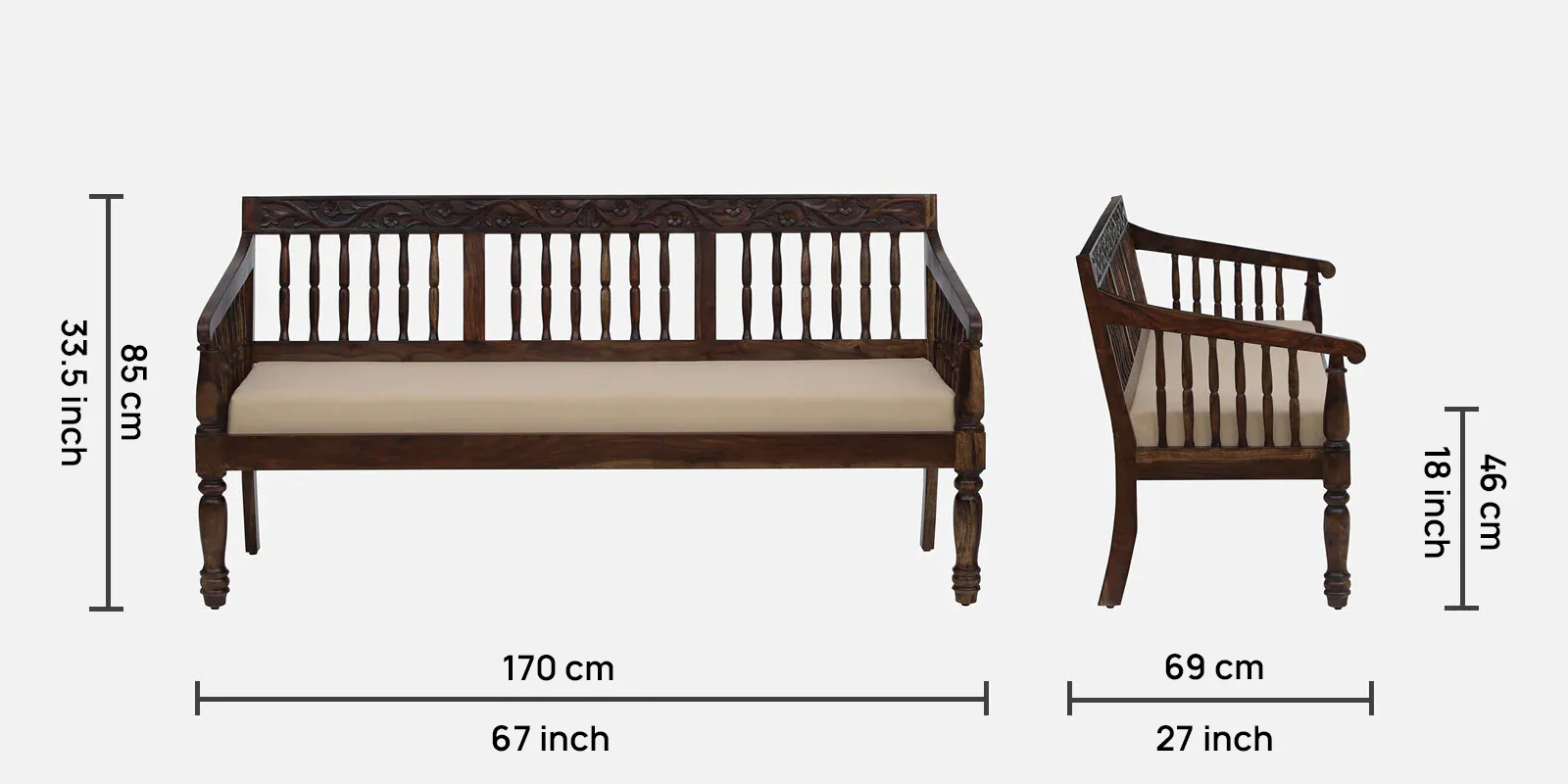 Royal Classic Solid Sheesham Wood 3 Seater Sofa for Living Room - Image 2