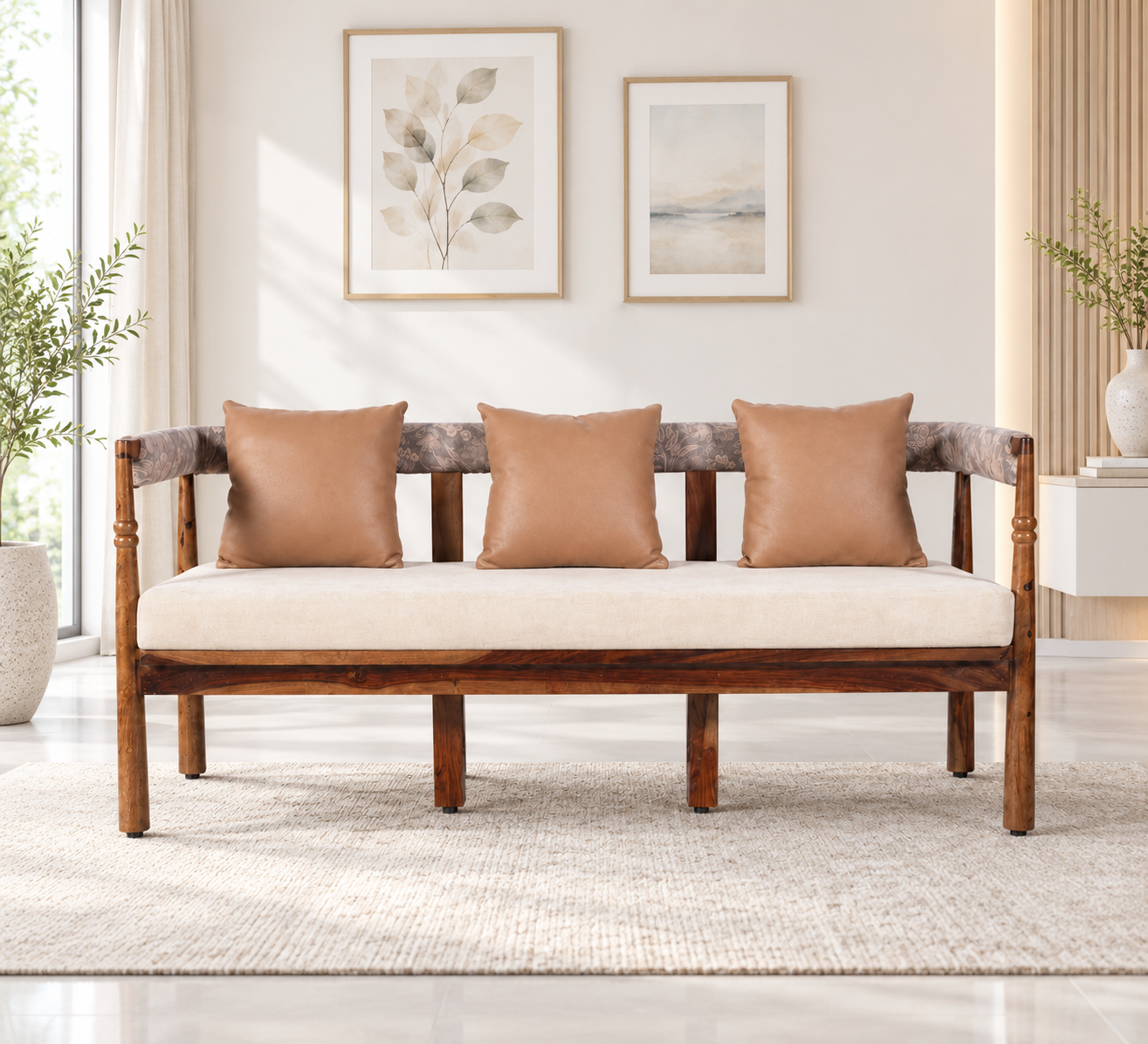 Royal Handcrafted Solid Sheesham Wood Luxury 3-Seater Sofa for Living Room