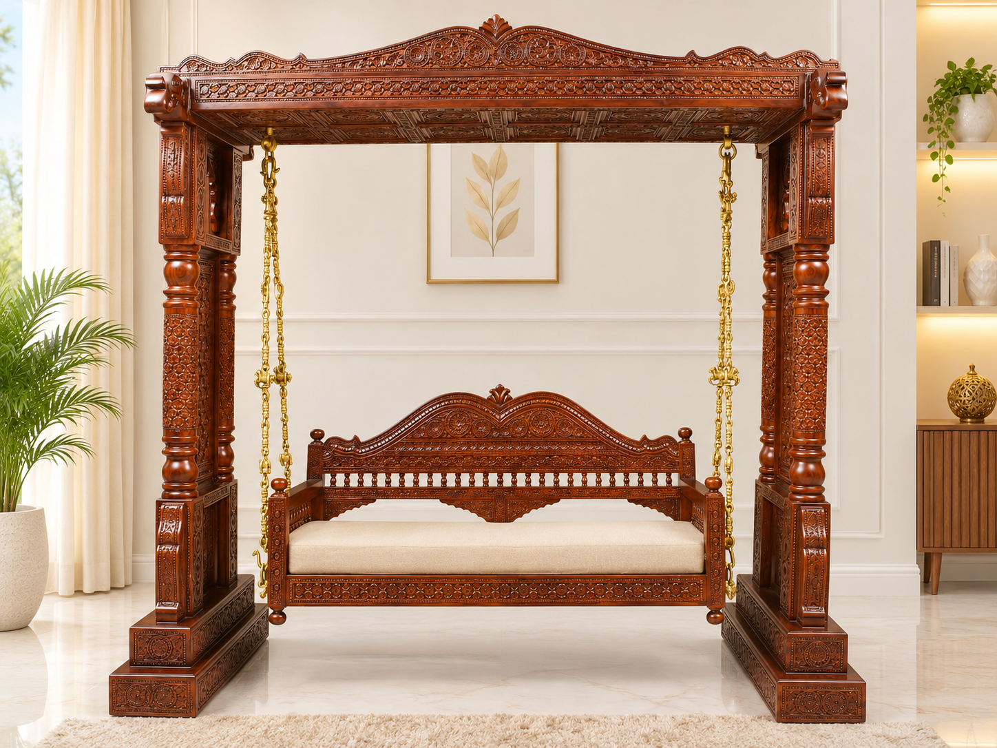 Royal Sheesham Wooden Swing with Elegant Carved Design