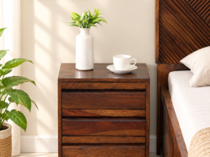 Rustic Natural Wood Bedside Storage Side Table