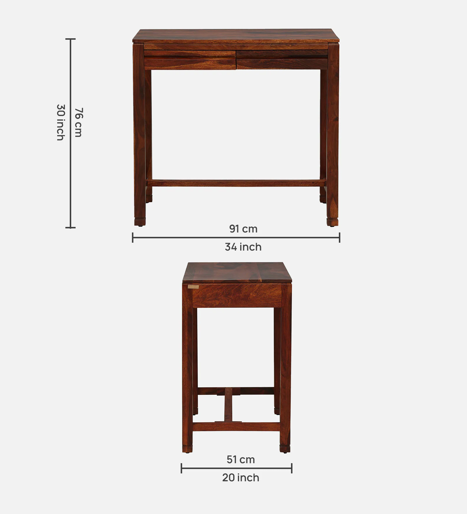 Rustic Sheesham Wood Study Table with Stylish Open Shelf - Image 5