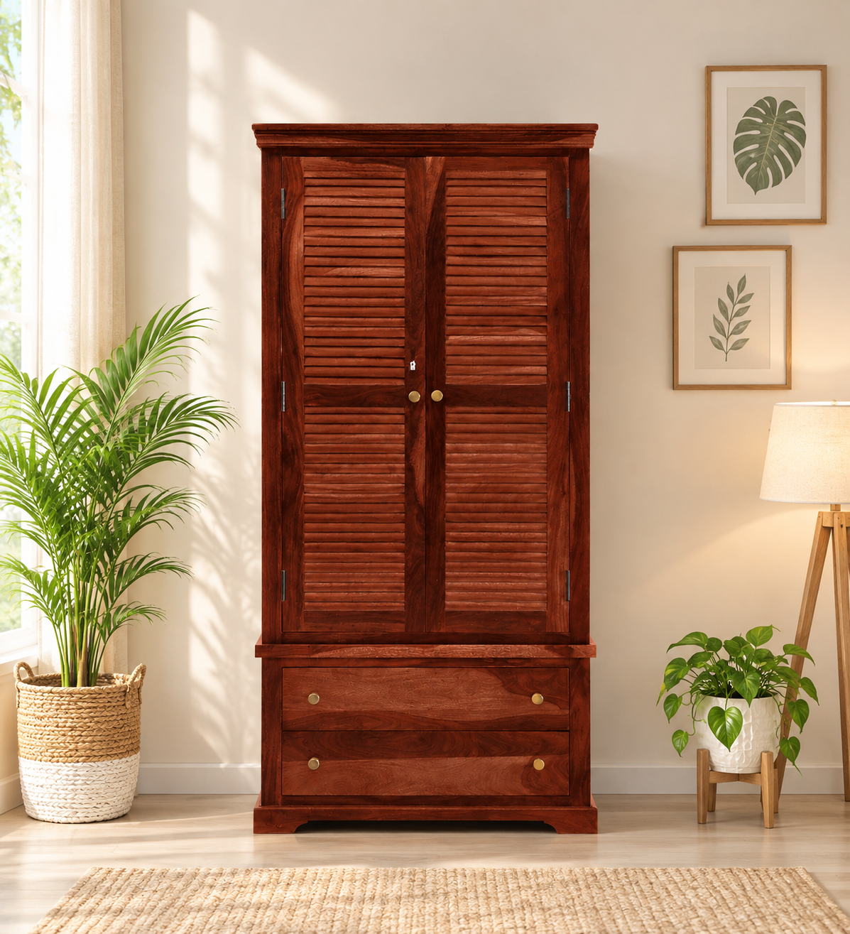 Timeless Solid Sheesham Wood 2 Door Storage Wardrobe