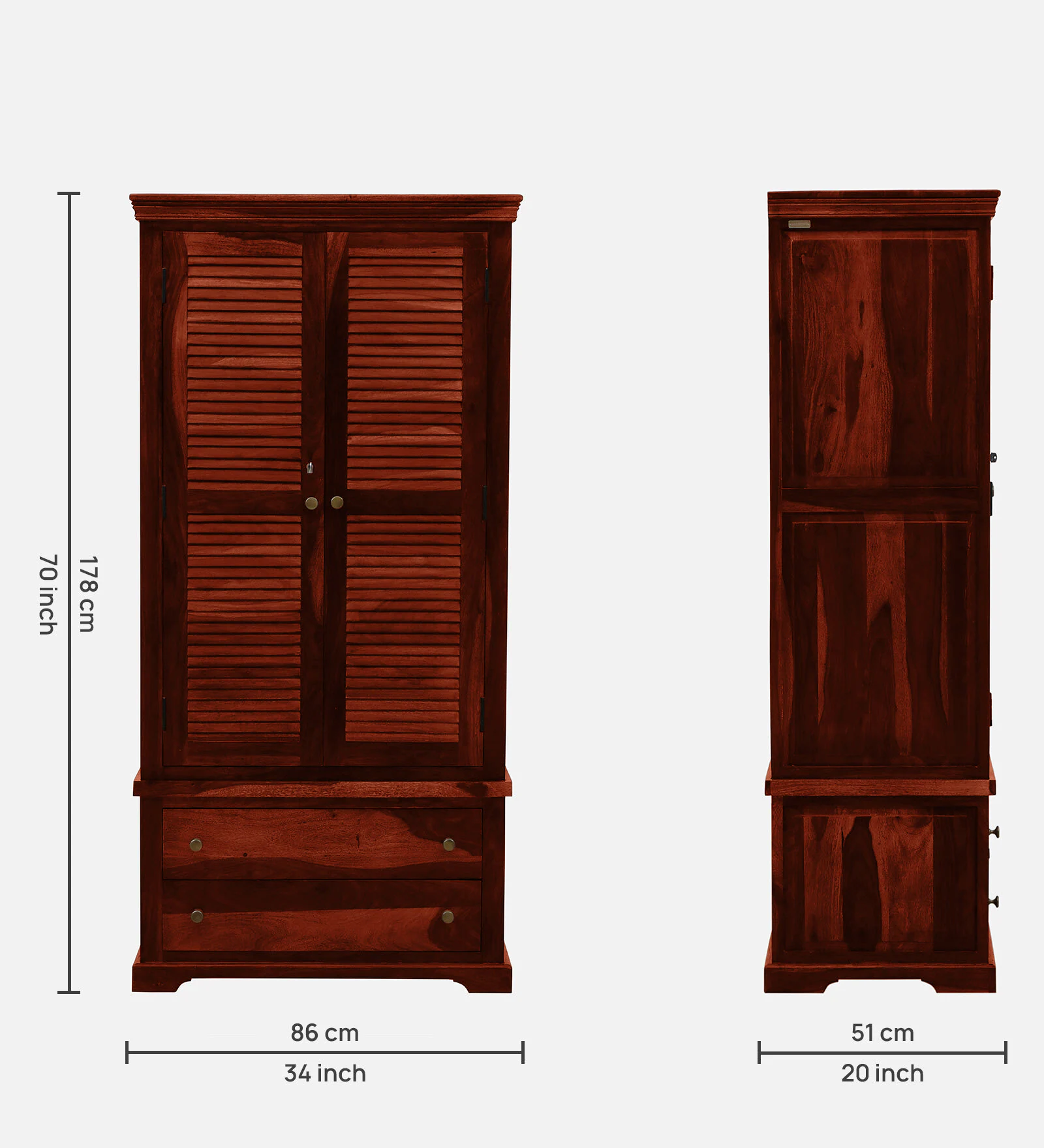Timeless Solid Sheesham Wood 2 Door Storage Wardrobe - Image 5