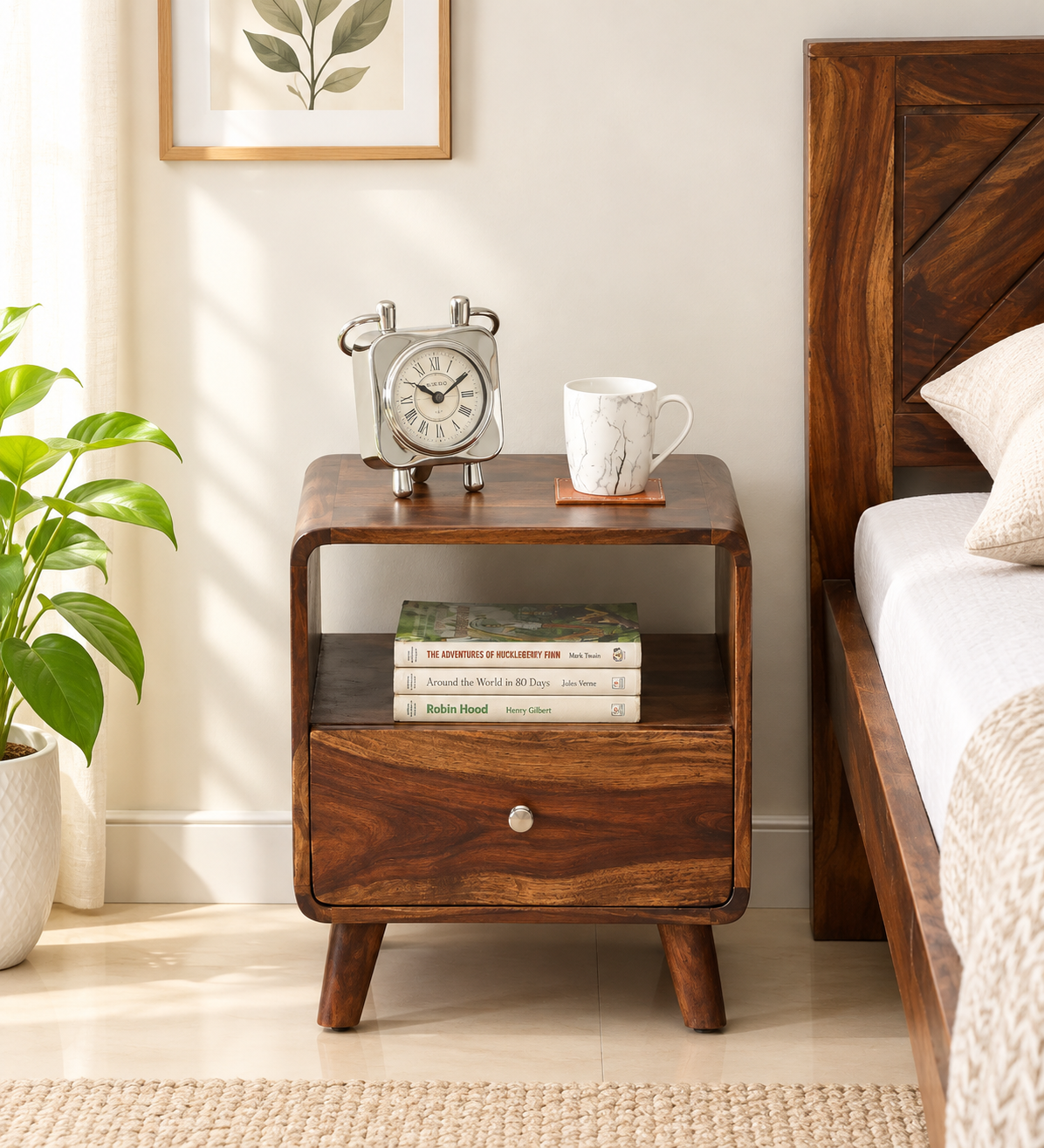 Timeless Solid Sheesham Wood Nightstand for Bedroom