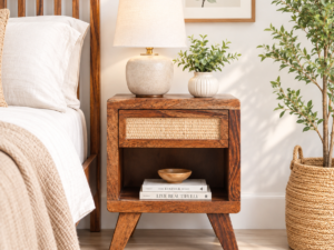 Traditional Solid Wood Bedside Nightstand Table