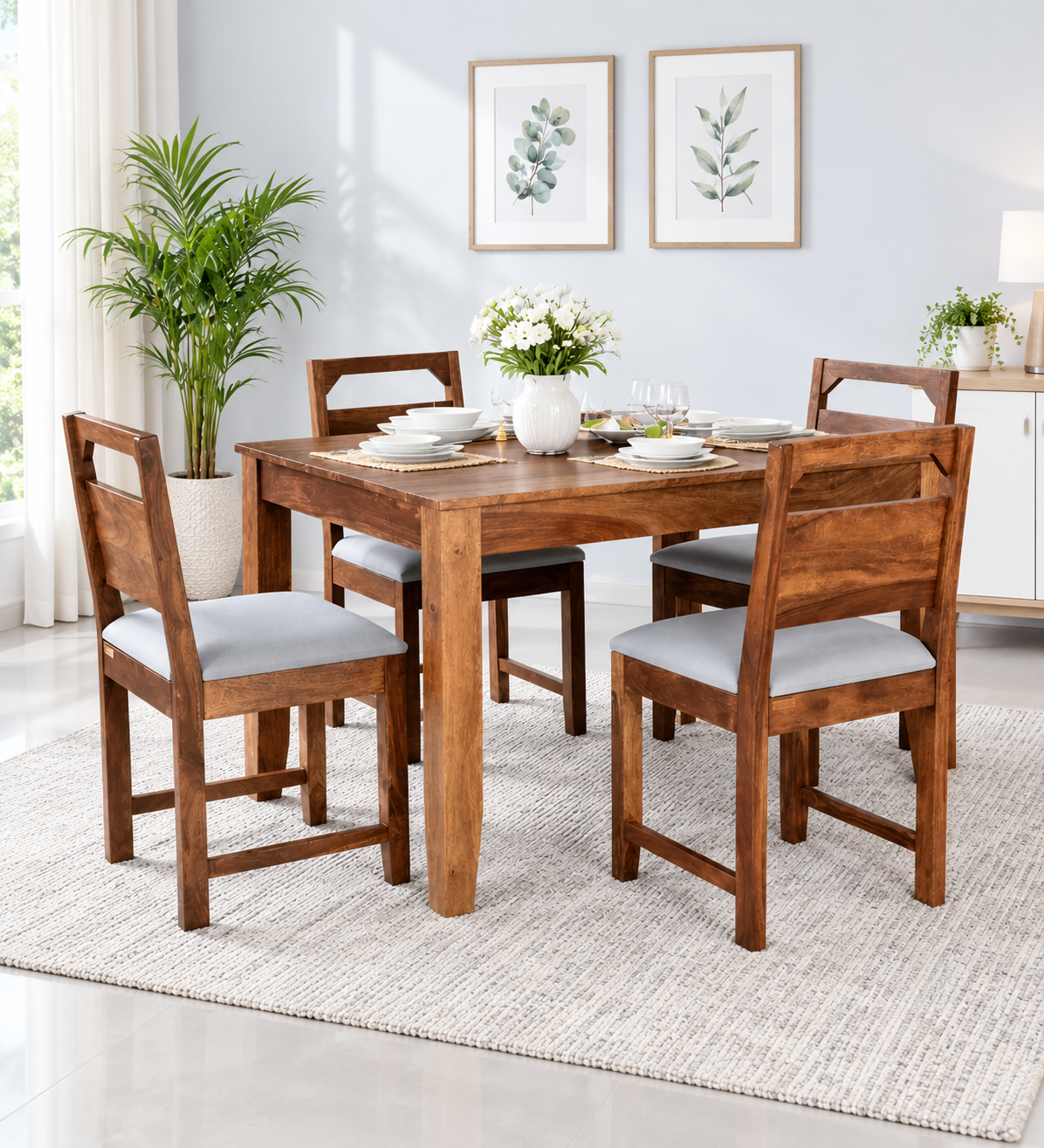 Willow Premium Solid Sheesham Wood 4 Seater Dining Table Set