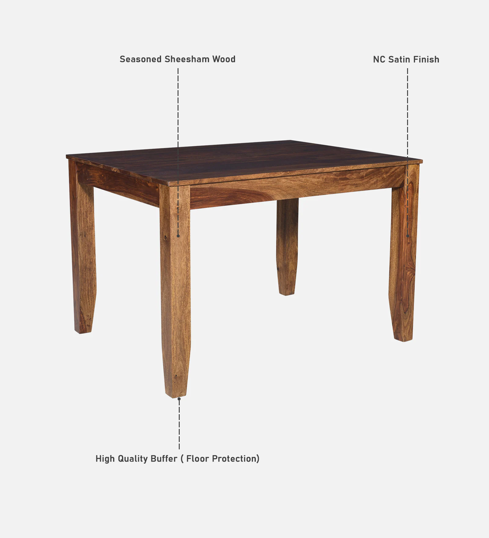 Willow Premium Solid Sheesham Wood 4 Seater Dining Table Set - Image 3